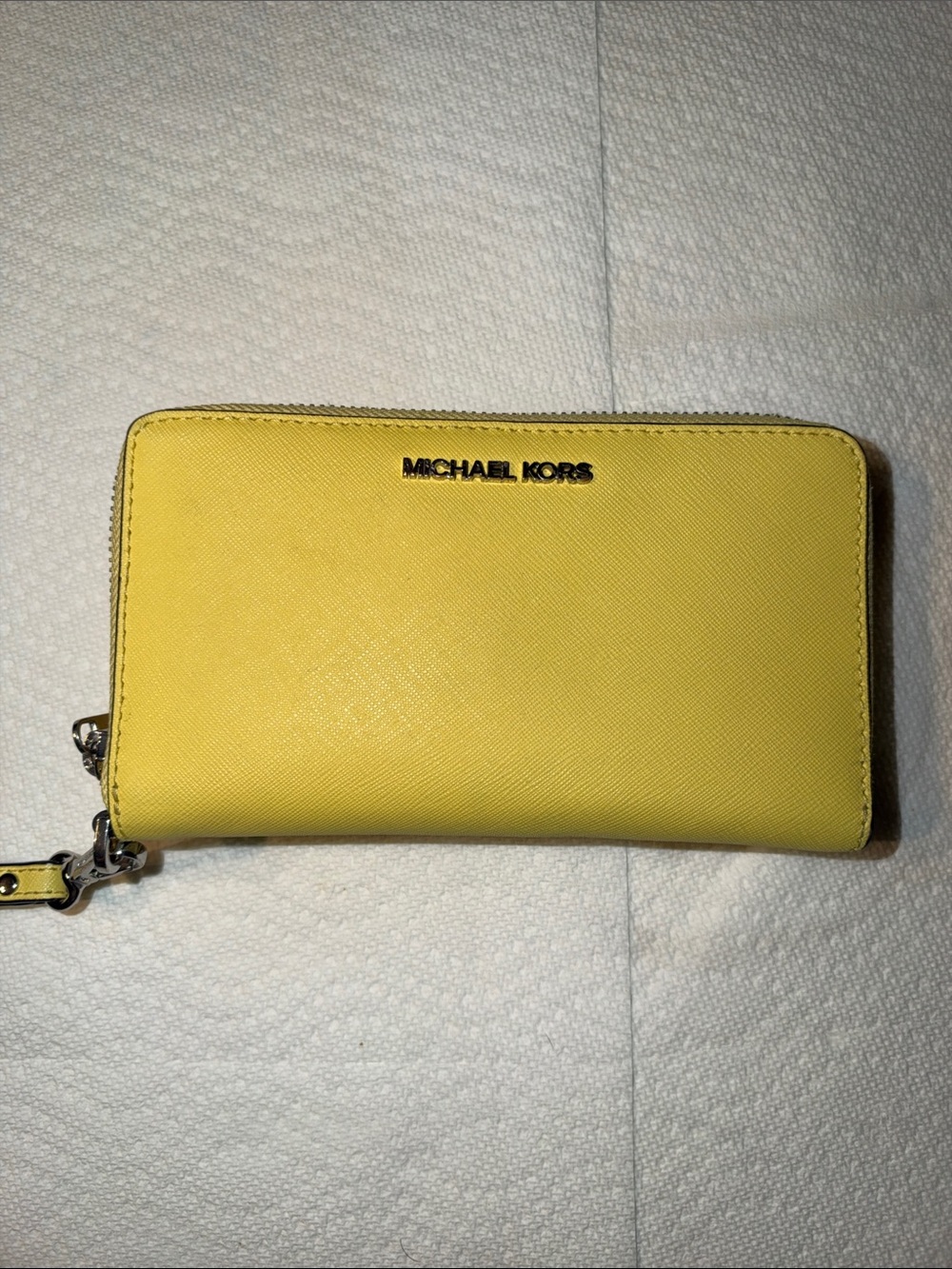 Michael Kors Jet Set Travel Double Zip Phone Wristlet Yellow Wallet